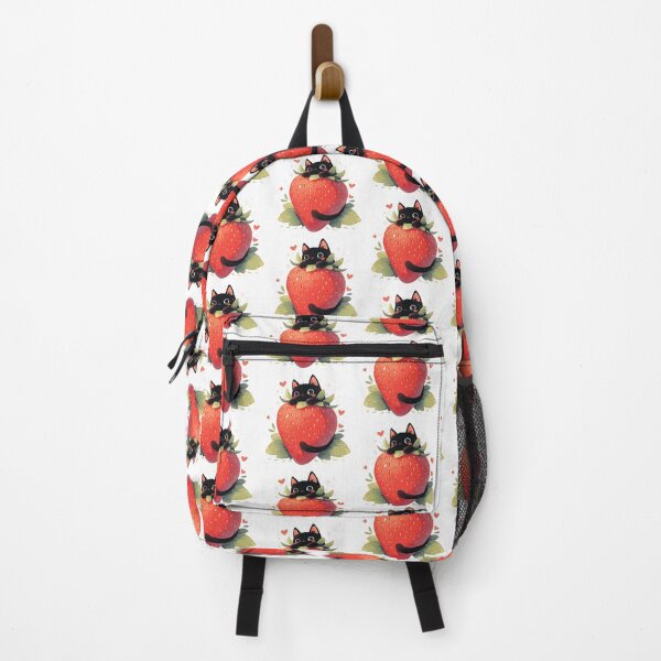 Item preview, black cat on a strawberry designed and sold by MendaciousMina.