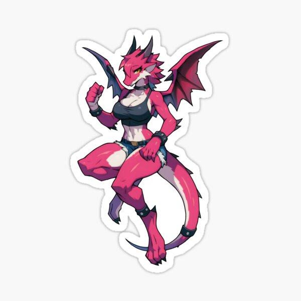 Item preview, Pink Dragon Girl with Muscular Build Anime Art designed and sold by NoraNoraDesign.