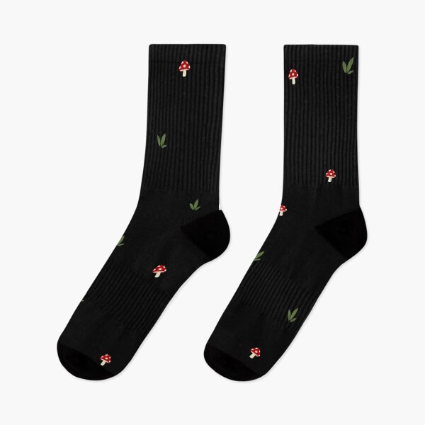 Item preview, Cute forest theme black pattern -  little red mushrooms and leaves - for goblin grunge people  designed and sold by Fantasy Cache.