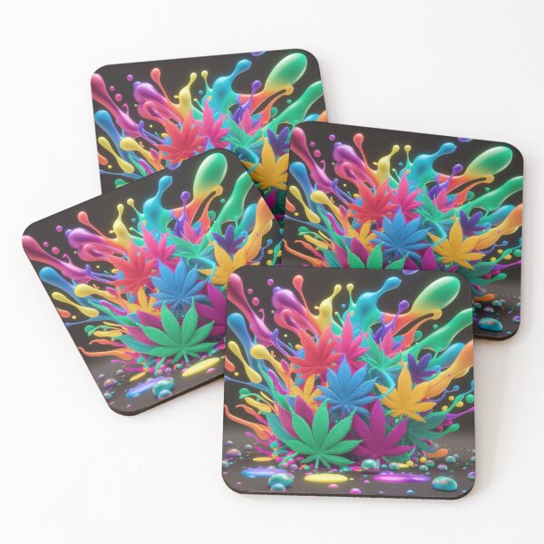 Item preview, Colorful Marijuana Leaves With Liquid Paint Splatters - Black designed and sold by JLEmporium.