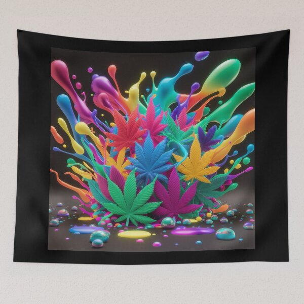 Item preview, Colorful Marijuana Leaves With Liquid Paint Splatters - Black designed and sold by JLEmporium.