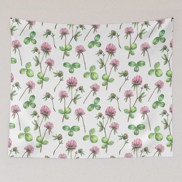 Item preview, Clover flower twig with bud and leaves Wildflowers seamless pattern Watercolour painted illustration designed and sold by BartolArt.