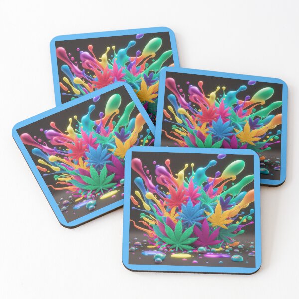 Item preview, Colorful Marijuana Leaves With Liquid Paint Splatters - Blue designed and sold by JLEmporium.