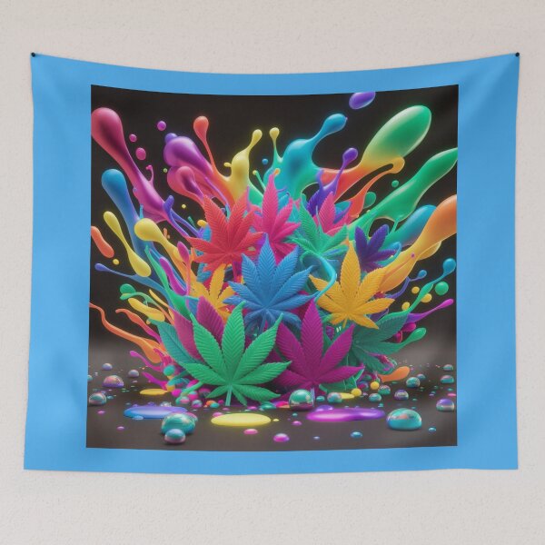 Item preview, Colorful Marijuana Leaves With Liquid Paint Splatters - Blue designed and sold by JLEmporium.