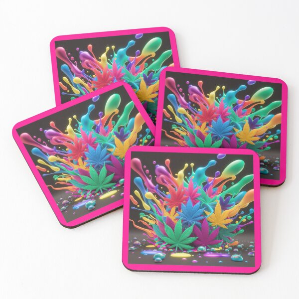 Item preview, Colorful Marijuana Leaves With Liquid Paint Splatters - Pink designed and sold by JLEmporium.