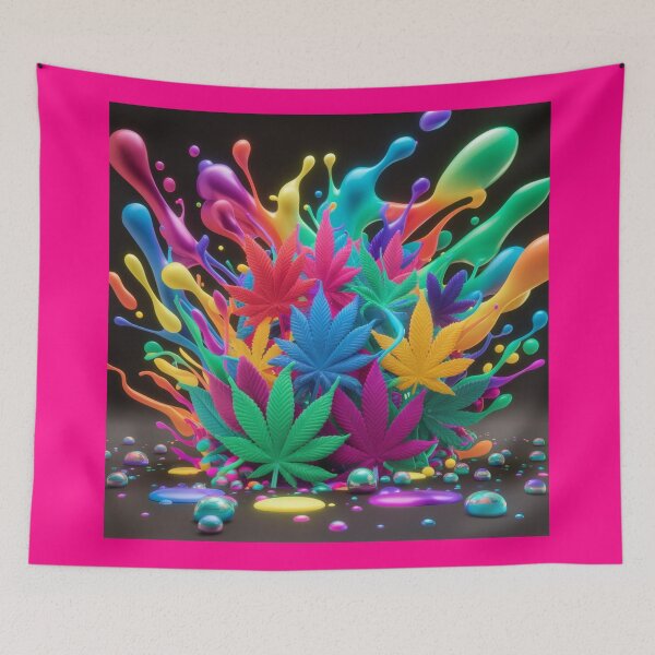 Item preview, Colorful Marijuana Leaves With Liquid Paint Splatters - Pink designed and sold by JLEmporium.