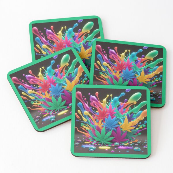 Item preview, Colorful Marijuana Leaves With Liquid Paint Splatters - Green designed and sold by JLEmporium.