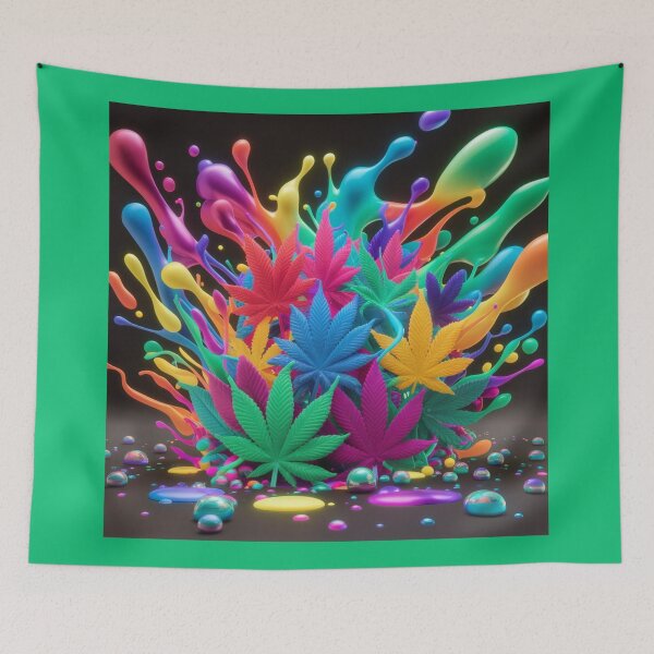Item preview, Colorful Marijuana Leaves With Liquid Paint Splatters - Green designed and sold by JLEmporium.