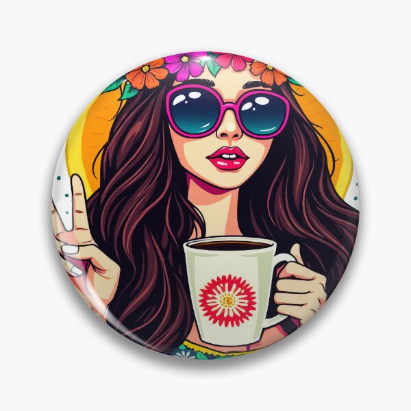 Item preview, Espresso Yourself Hippie Girl with Flowers and Peace Sign designed and sold by Mosaic-97.