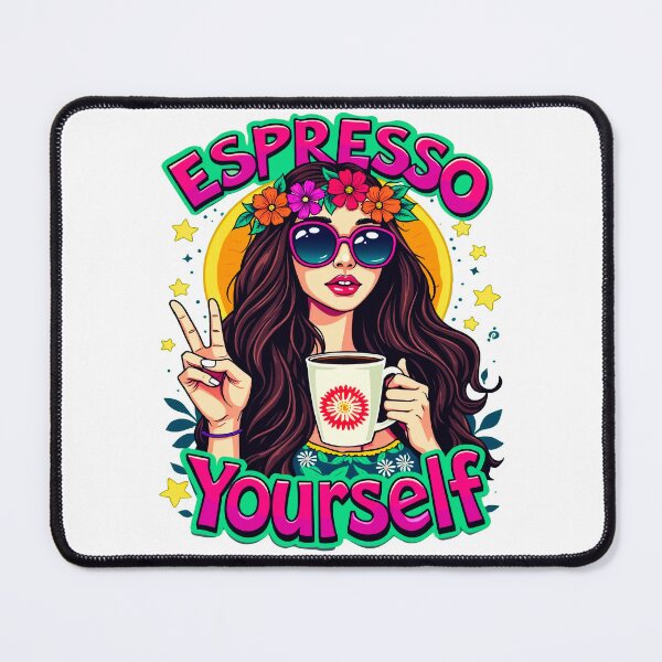 Item preview, Espresso Yourself Hippie Girl with Flowers and Peace Sign designed and sold by Mosaic-97.