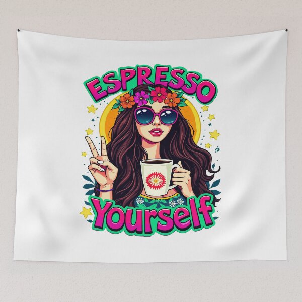 Item preview, Espresso Yourself Hippie Girl with Flowers and Peace Sign designed and sold by Mosaic-97.