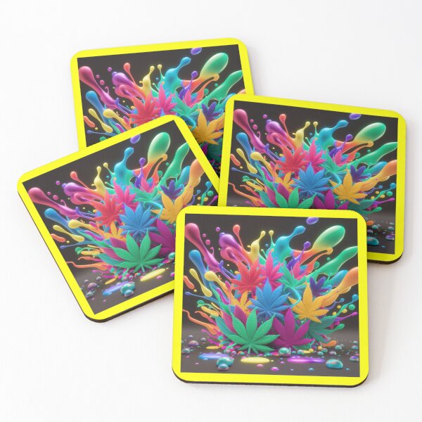 Item preview, Colorful Marijuana Leaves With Liquid Paint Splatters - Yellow designed and sold by JLEmporium.
