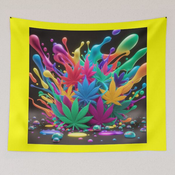 Item preview, Colorful Marijuana Leaves With Liquid Paint Splatters - Yellow designed and sold by JLEmporium.