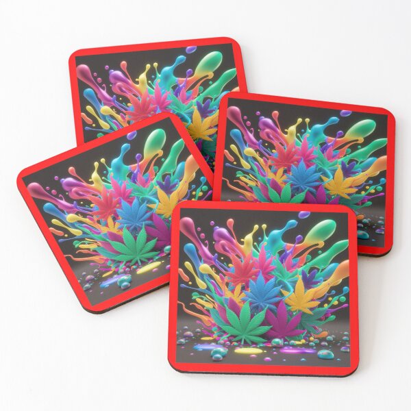 Item preview, Colorful Marijuana Leaves With Liquid Paint Splatters - Red designed and sold by JLEmporium.