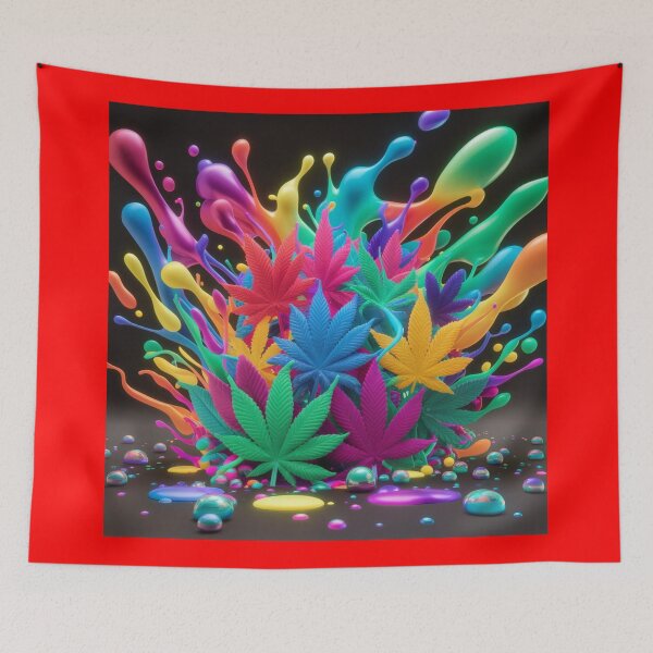 Item preview, Colorful Marijuana Leaves With Liquid Paint Splatters - Red designed and sold by JLEmporium.