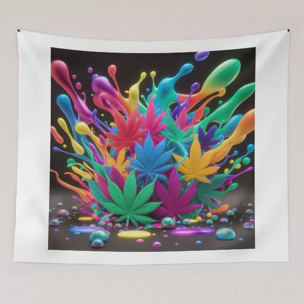 Item preview, Colorful Marijuana Leaves With Liquid Paint Splatters - White designed and sold by JLEmporium.