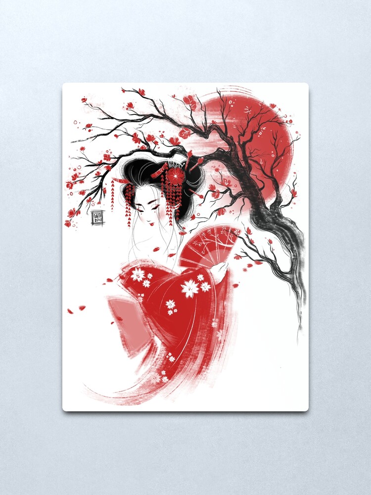 Alternate view of Red Geisha Metal Print