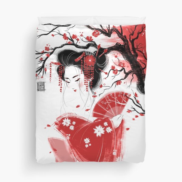 Red Geisha Duvet Cover