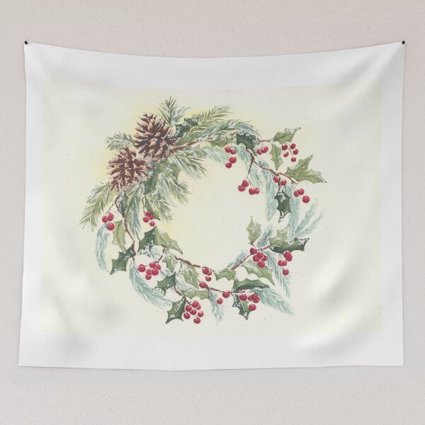 Item preview, Evergreen and Holly Christmas Wreath designed and sold by mpschwartz51.