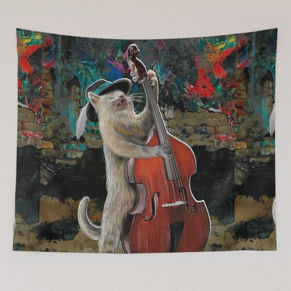 Item preview, Cat Musician Bass Cat Whiskers Stand-Up Bass Guitar designed and sold by oz10.