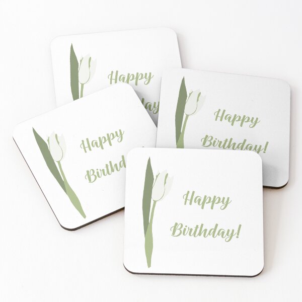 Item preview, white tulip Happy Birthday designed and sold by EmeraldeaArt.