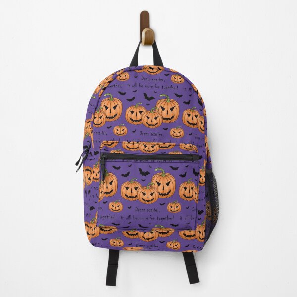 Item preview, Pattern with scary pumpkins and bats and the inscription "Dress scarier, it will be more fun together!" designed and sold by Cherevan.