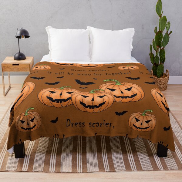 Item preview, Pattern with scary pumpkins and bats and the inscription "Dress scarier, it will be more fun together!" designed and sold by Cherevan.
