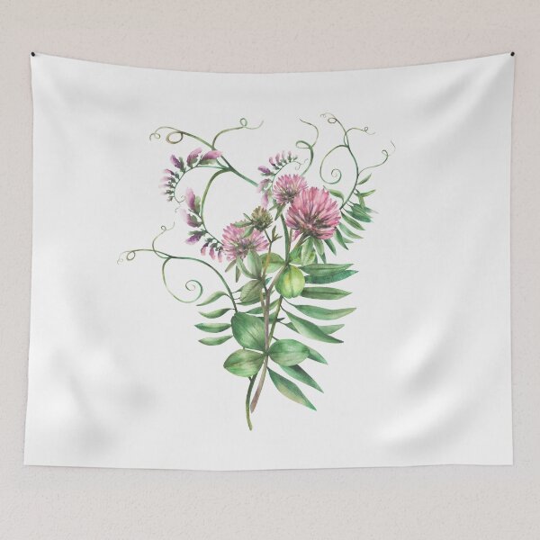 Item preview, Clover flowers twig with Mouse pea meadow wild plant. Watercolor Wildflowers Hand drawn illustration designed and sold by BartolArt.