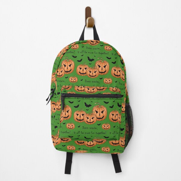 Item preview, Pattern with scary pumpkins and bats and the inscription "Dress scarier, it will be more fun together!" designed and sold by Cherevan.