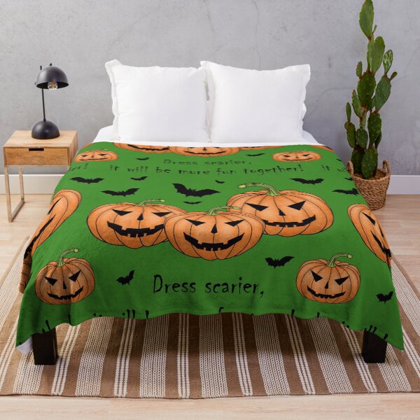 Item preview, Pattern with scary pumpkins and bats and the inscription "Dress scarier, it will be more fun together!" designed and sold by Cherevan.