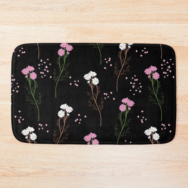 Item preview, Dark feminine floral black pattern - pink and white botanical cottagecore wild flowers for girls designed and sold by Fantasy Cache.