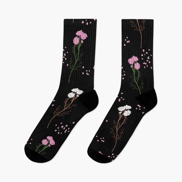 Item preview, Dark feminine floral black pattern - pink and white botanical cottagecore wild flowers for girls designed and sold by Fantasy Cache.