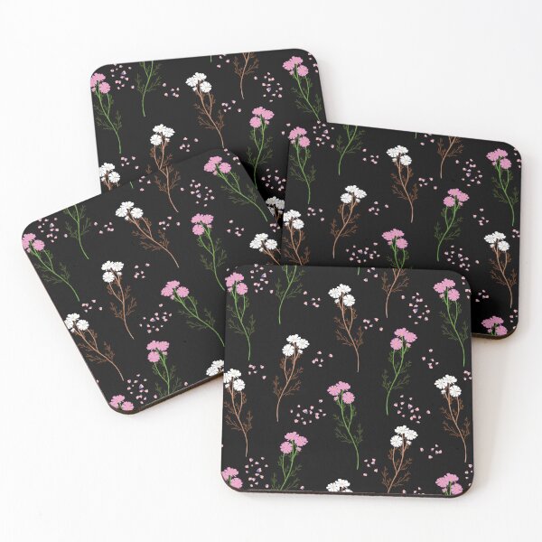 Item preview, Dark feminine floral black pattern - pink and white botanical cottagecore wild flowers for girls designed and sold by Fantasy Cache.