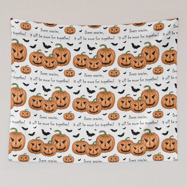 Item preview, Pattern with scary pumpkins and bats and the inscription "Dress scarier, it will be more fun together!" designed and sold by Cherevan.