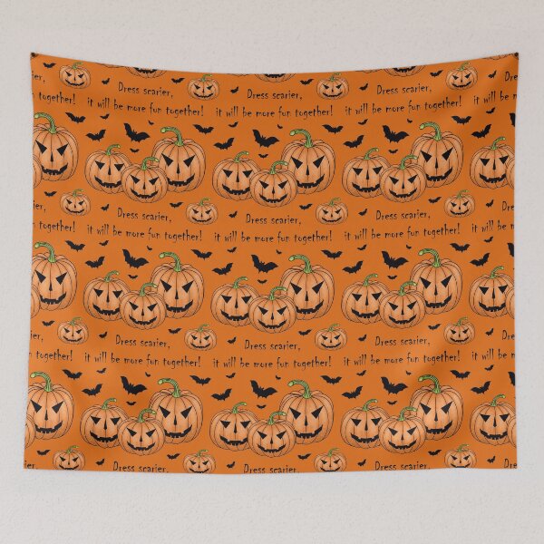 Item preview, Pattern with scary pumpkins and bats and the inscription "Dress scarier, it will be more fun together!" designed and sold by Cherevan.