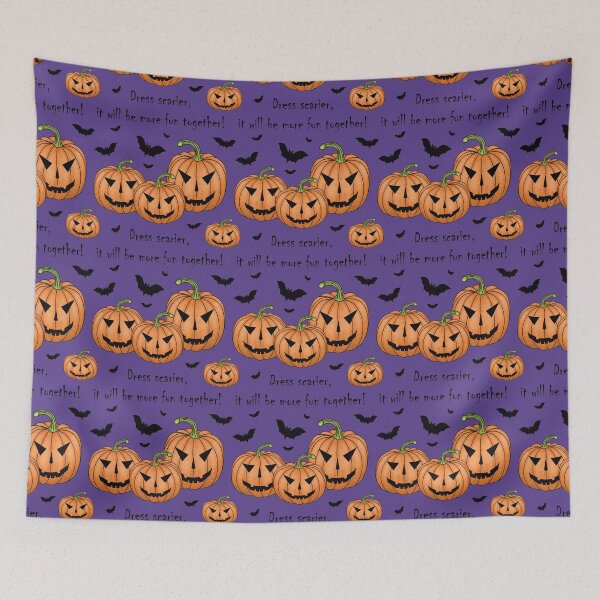 Item preview, Pattern with scary pumpkins and bats and the inscription "Dress scarier, it will be more fun together!" designed and sold by Cherevan.