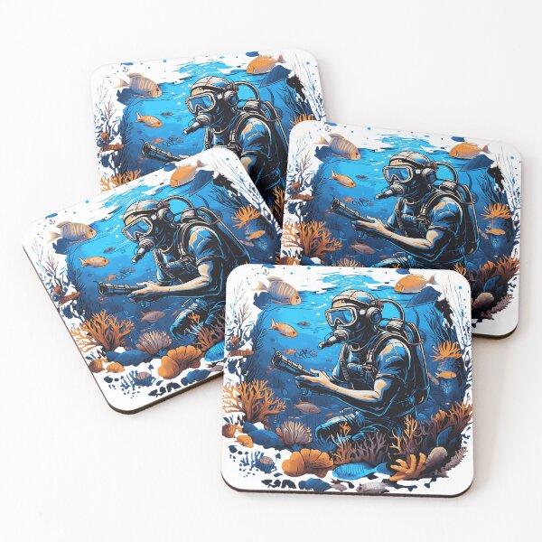 Item preview, Diver studying coral reefs with marine life surrounding designed and sold by LillyK2505.