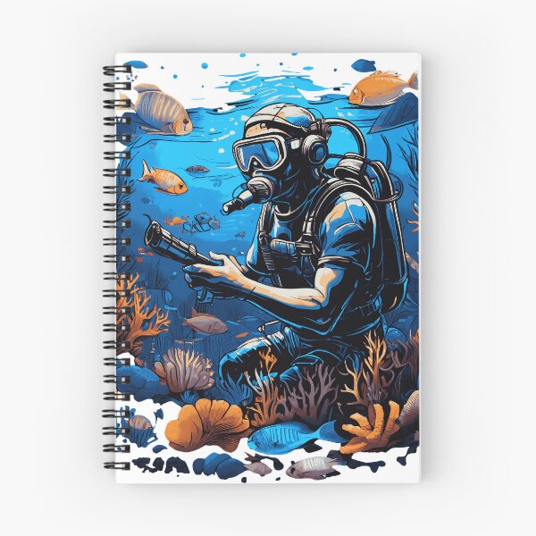 Item preview, Diver studying coral reefs with marine life surrounding designed and sold by LillyK2505.