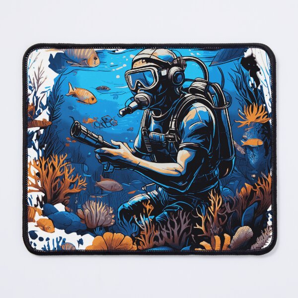 Item preview, Diver studying coral reefs with marine life surrounding designed and sold by LillyK2505.