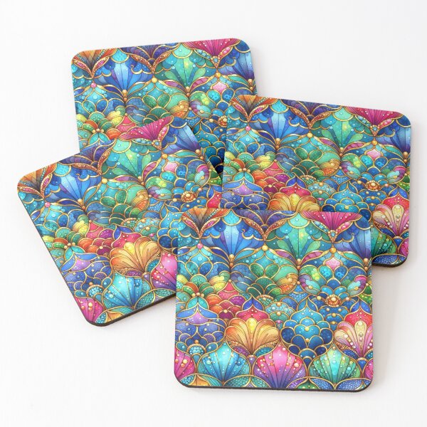 Item preview, Whimsical Bright Colorful Mermaid Tail Scales Print  designed and sold by SeaStarMermaids.