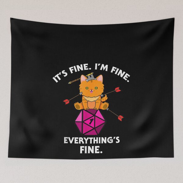 Item preview, It's Fine RPG Gamer Cat D20 Dice Fail Funny Nerdy Geek T-Shirt designed and sold by animal-x1.