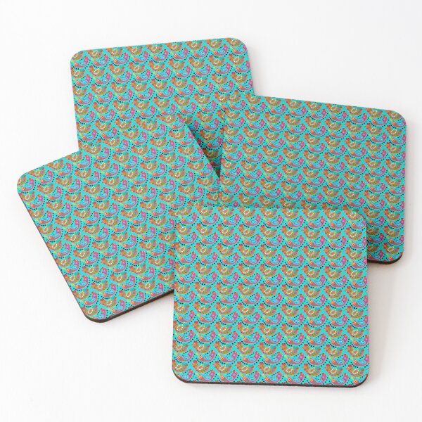 Item preview, Turquoise blue Chicken Folk Art, Fiesta Cluckers, Colorful Birds Pattern, Roosters, blue Background designed and sold by Stephanie Rowan.