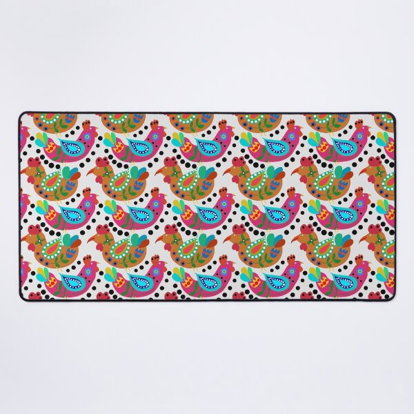 Item preview, Chicken Folk Art, Fiesta Cluckers, Colorful Birds Pattern, Roosters, White Background designed and sold by Stephanie Rowan.