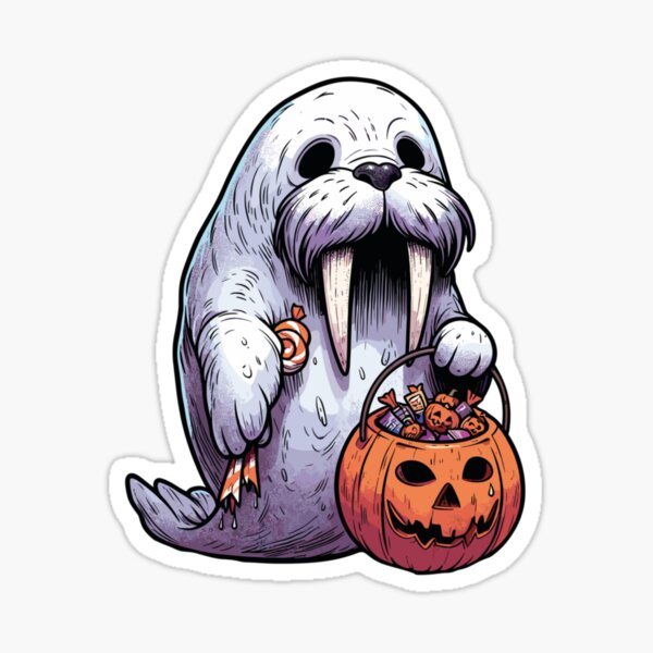 Item preview, Walrus Scary Halloween Ghost Spooky Pumpkin Candy designed and sold by Inspirelnk-des.