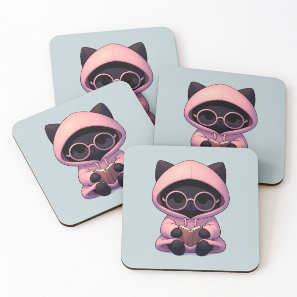 Item preview, Black Cat in Pink Hoodie Reading a Book designed and sold by Kwanbaba21.