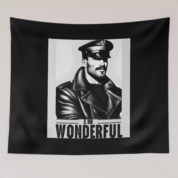 Item preview, I'm Wonderful Iconic LGBTQ Slogan 1940 Mustached Leather Daddy Fighter Pilot LGBTQ Gay Pride Graphic Design designed and sold by ItsAKinkThing.