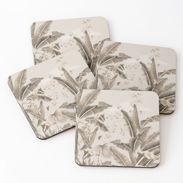 Item preview, pattern tropical forest  dart style wallpaper with palm trees, plants, birds, butterflies and white background designed and sold by hAITHAM1985.