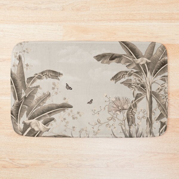 Item preview, pattern tropical forest  dart style wallpaper with palm trees, plants, birds, butterflies and white background designed and sold by hAITHAM1985.