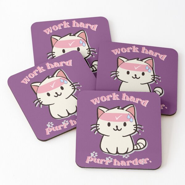 Item preview, cute gym white cat with text work hard purr harder and she's sweating designed and sold by cherrytheory.