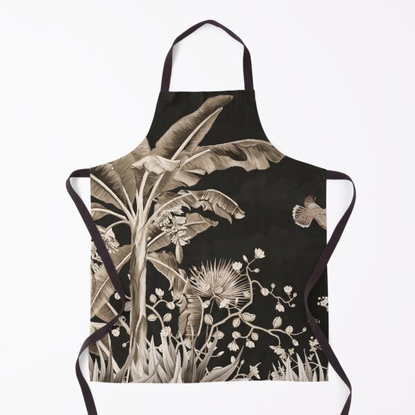 Item preview, pattern tropical forest  dart style wallpaper with palm trees, plants, birds, butterflies and black background designed and sold by hAITHAM1985.
